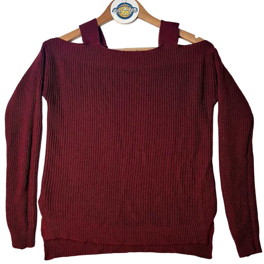 Hooked Up Maroon Cold Shoulder Knit Sweater